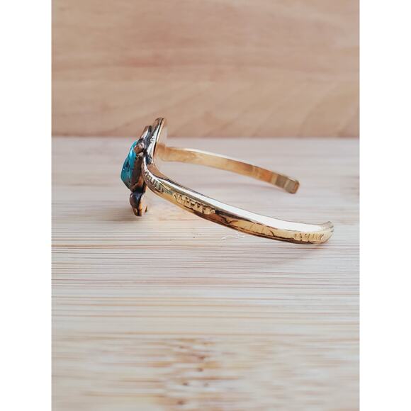 Navajo Turquoise Sterling Silver GF Gold Filed Cuff Bracelet Small 6.75in - Picture 4 of 9